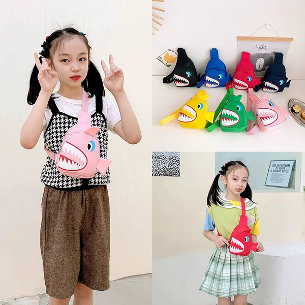 Children's Chest Bag Cartoon Shark Baby Shoulder Bag Boys and Girls Snack Backpack Nylon Lightweight Crossbody Bag Export