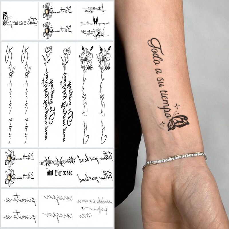 Cross-border cursive English tattoo stickers, waterproof and long-lasting water transfer stickers, semi-permanent tattoo stickers in stock