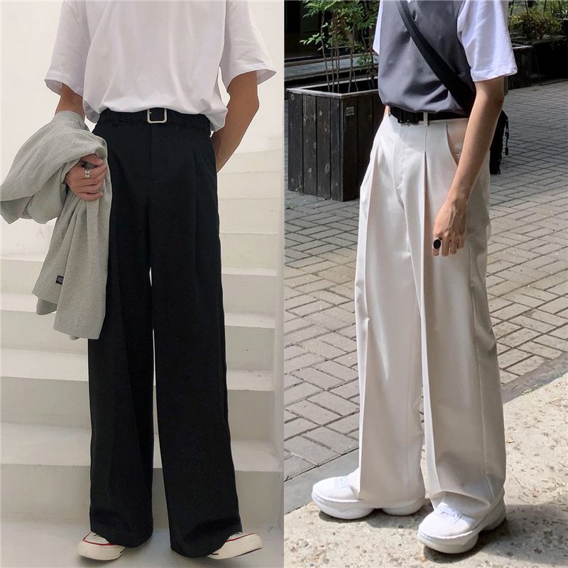 Spring and Autumn Casual Men's Loose-Fitting Wide-Leg Floor-Length Trousers, Korean Style Trendy Hong Kong Style Drapey Suit Pants