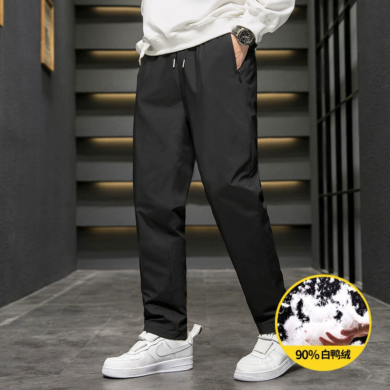 Мужские зимние пуховые брюки 2025 года с эластичным поясом на шнурке, теплые спортивные брюки-джоггеры для активного отдыха