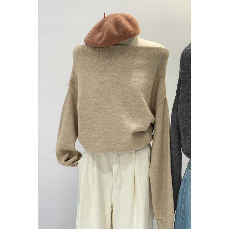 セーターデザインニッチワンラインカラーオフショルダールーズセーターレディース初秋新作レイジーフレグランストップ