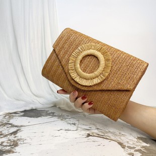 New Cross-border Evening Bag Straw Woven Bag Holiday Style Woven Bag Envelope Bag Women's Dress Seaside Beach High-end Sense