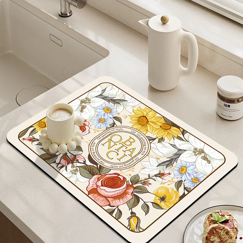 주방 조리대 흡수성 매트 데스크탑 식기 건조 매트 코스터 소프트 디 아톰 진흙 배수 매트 일회용 테이블 매트 바 매트