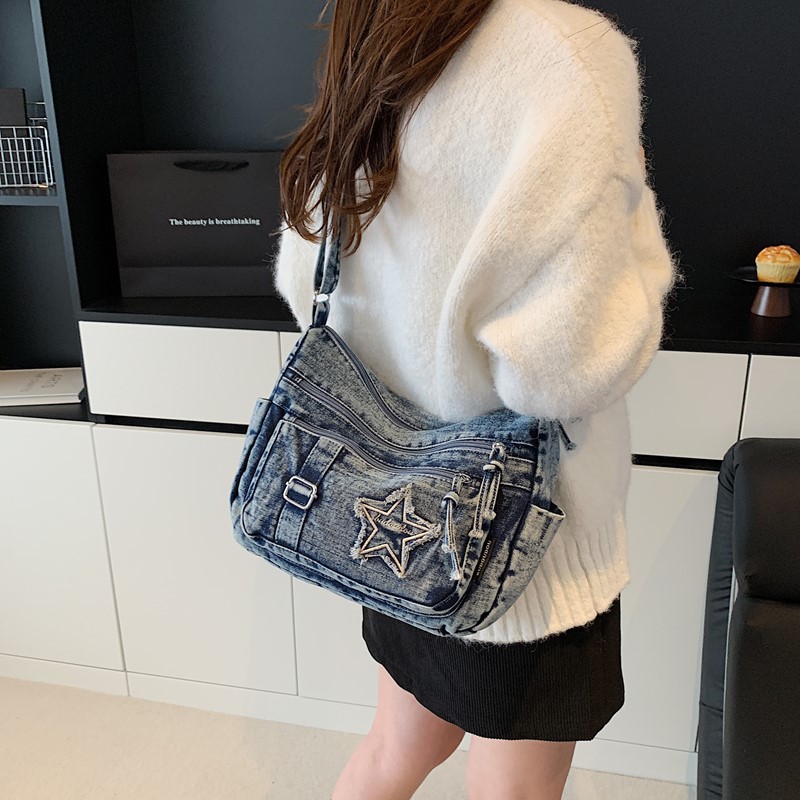 Versatile Women's Bag, Cross-Border Fashion, Korean Style Denim Small Square Bag, Commuter Shoulder Bag, Women's Casual Crossbody Bag