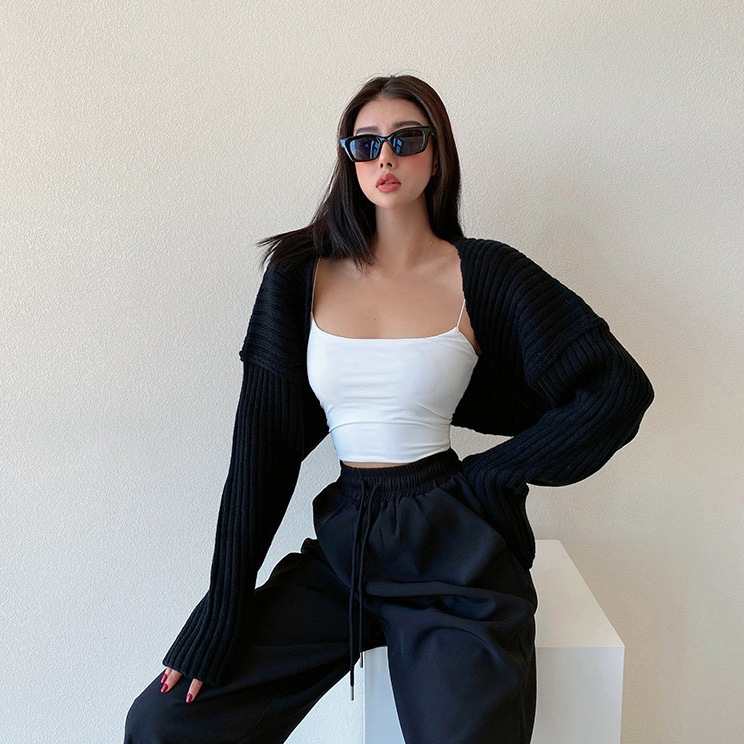 2025 Autumn New Fashionable and Unique Solid Color Buttonless Versatile Raglan Sleeve Textured Knit Cardigan