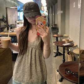 网红复古韩系领豹纹叠穿无袖背心内搭吊带上衣潮流