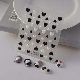 New Minimalist 5D Nail Art Stickers Adhesive Waterproof Relief New Technology Nail Stickers Decorative Black and White Love