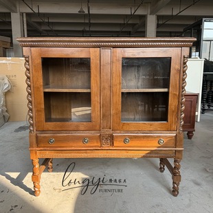 French-Style Vintage Walnut Storage Cabinet Entryway Cabinet with Invisible Handles Kitchen Cabinet American-Style Solid Wood Decorative Cabinet