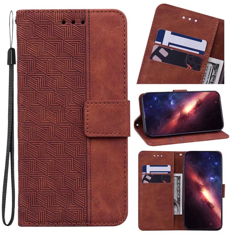 Suitable for Iphone17 Geometric Embossed Phone Leather Case, Apple 16 Skin-Feel Splicing Card-Insert Flip Wallet Protective Case