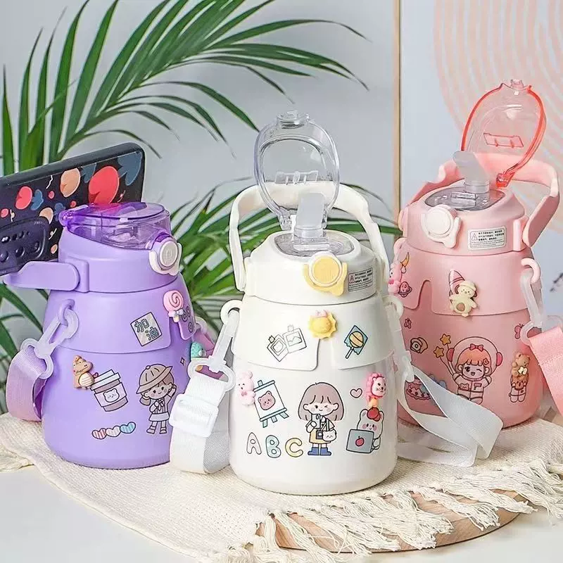 316不800ml锈钢保温杯网红大肚杯男女生户外背带吸管杯便携水壶