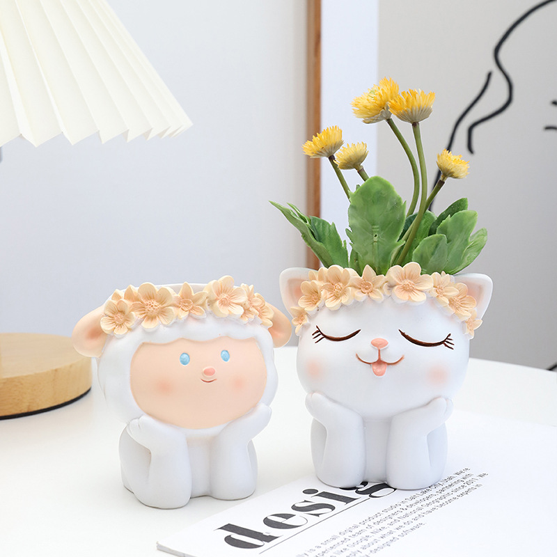 Chậu Cây Resin Chậu cây mọng nước hình động vật resin, chậu mini để bàn, tiểu cảnh sân vườn (RG-73)