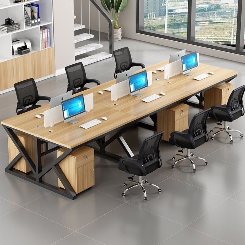 Multi-Person Office Desk for 2/4/6/8 People, Computer Desk, Conference Table with Screen Partition, Office Desk and Chair Set