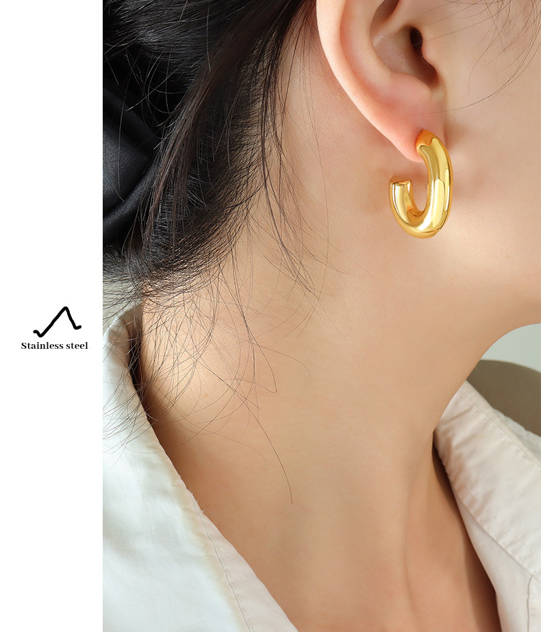 10g Weight Earrings Classification 1 Pair Quantity Street Occasion Titanium Steel Material U Shape Pattern Women'S Gender Plating Design Simple Style Style Simple Style U Shape Titanium Steel Plating Earrings 1 Pair 6