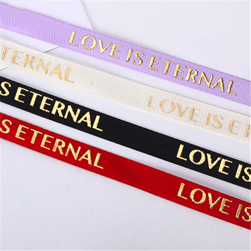 Stock 1CM estampado letras inglesas roscado cinta flores pastel de regalo decoración hecha a mano DIY cinta de alta densidad