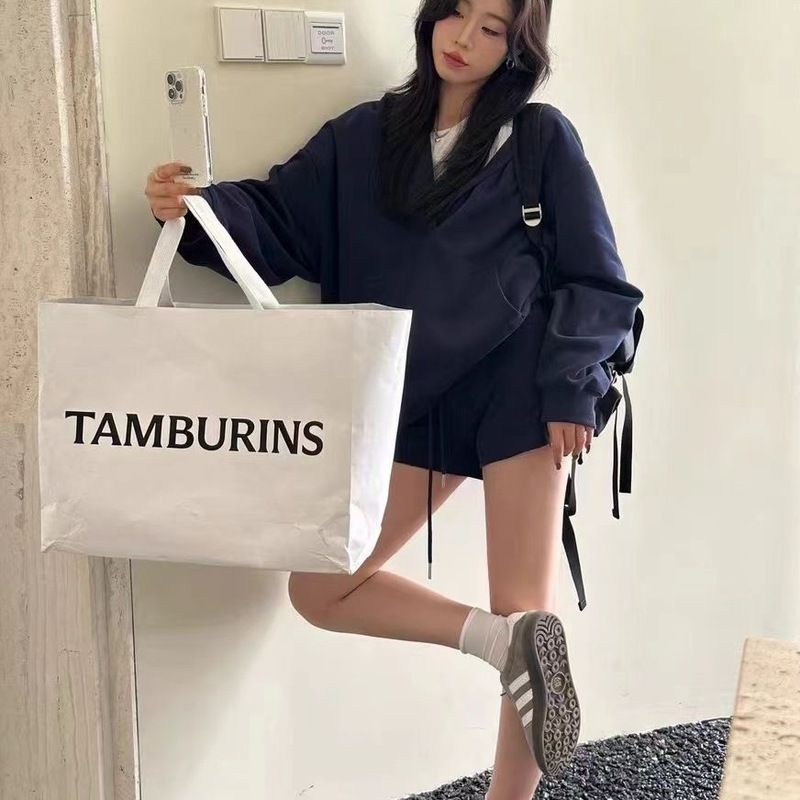 休闲套装女春秋美式复古宽松V领慵懒风连帽长袖卫衣短裤两件套潮|undefined