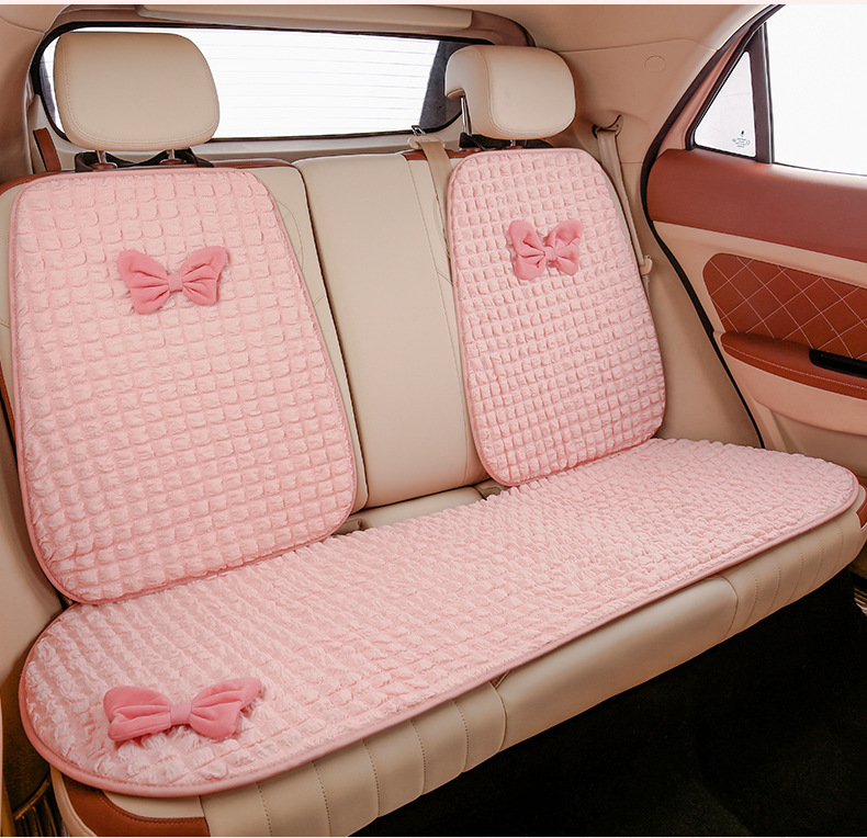 Car seat cushion summer four-season seat cover puff bow three-piece set cute plush seat cushion goddess style ice silk