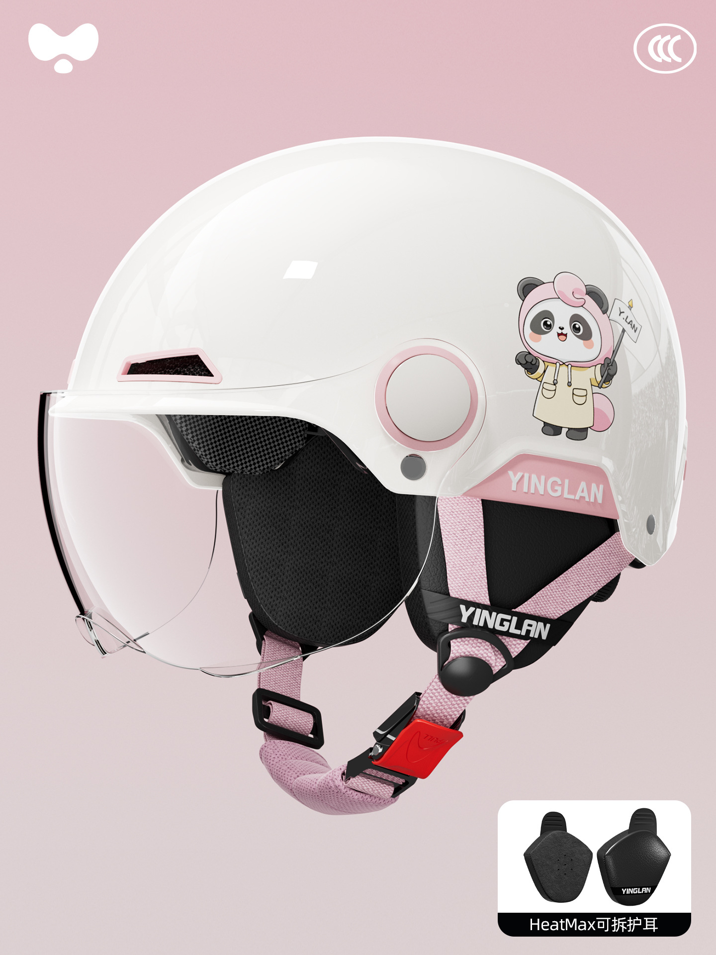 Motosiklet kaskı (dəbilqə), Universal Helmet Electric Car - 3c-pink-bubble-bear-transparent-short-mirror-four-seasons-detachable-one-size