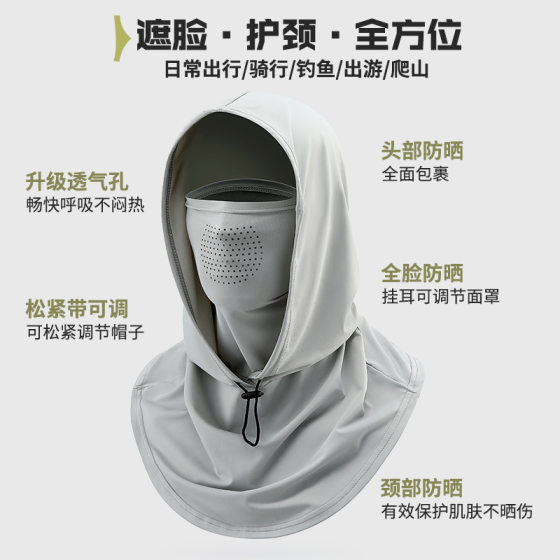 Sunscreen Hat Integrated Summer Sun Hat Women's Full Face Ice Silk Breathable Scarf Driving Face Towel Neck