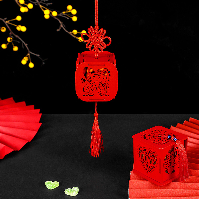 Caja de dulces de madera creativa Boda boda caja de dulces hueca regalo caja de regalo borla boda caja de dulces al por mayor