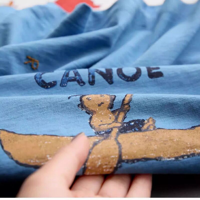 Japanese Niche Brand~ Bamboo Cotton Casual Youthful 45*R Printed Short-Sleeve T-Shirt for Women, Summer Linen Tencel Top