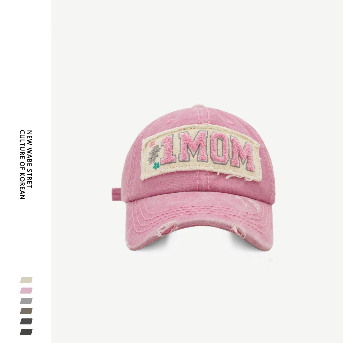 Toalla de diseño original carta bordada etiqueta de tela gorra de béisbol hombres y mujeres Otoño e Invierno estilo coreano moda de la calle rasgado gorra de pico