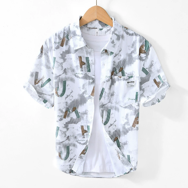 2093 Хлопковая рубашка с короткими рукавами и принтом букв, модная, свежая, свободная повседневная рубашка, Прямая доставка