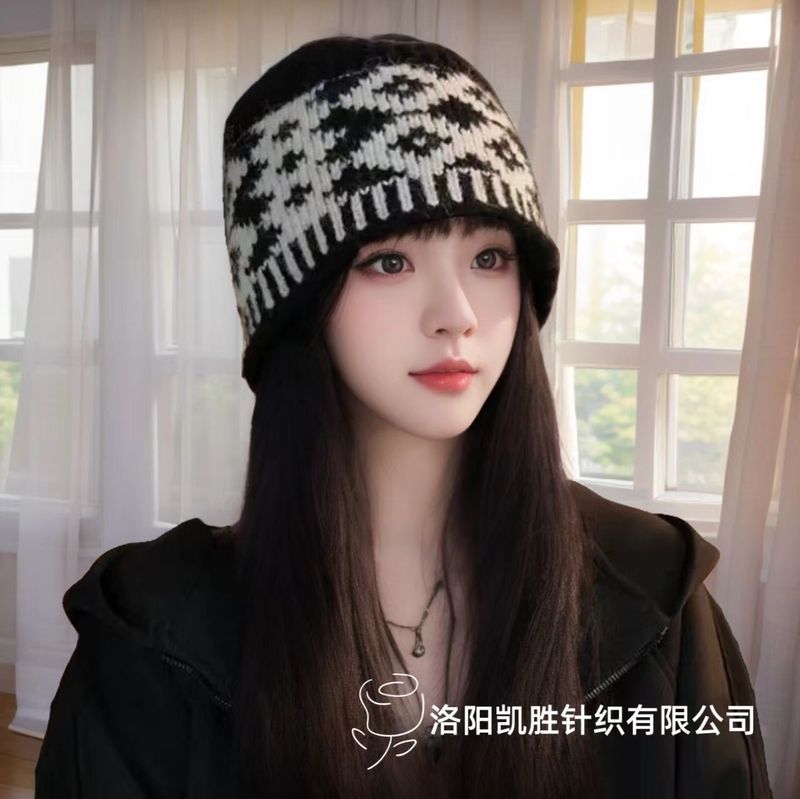 国境を越えたレトロな菱格ニット毛糸帽女性冬の韓国版の大頭囲は顔が小さい保温防寒包頭帽子である|undefined