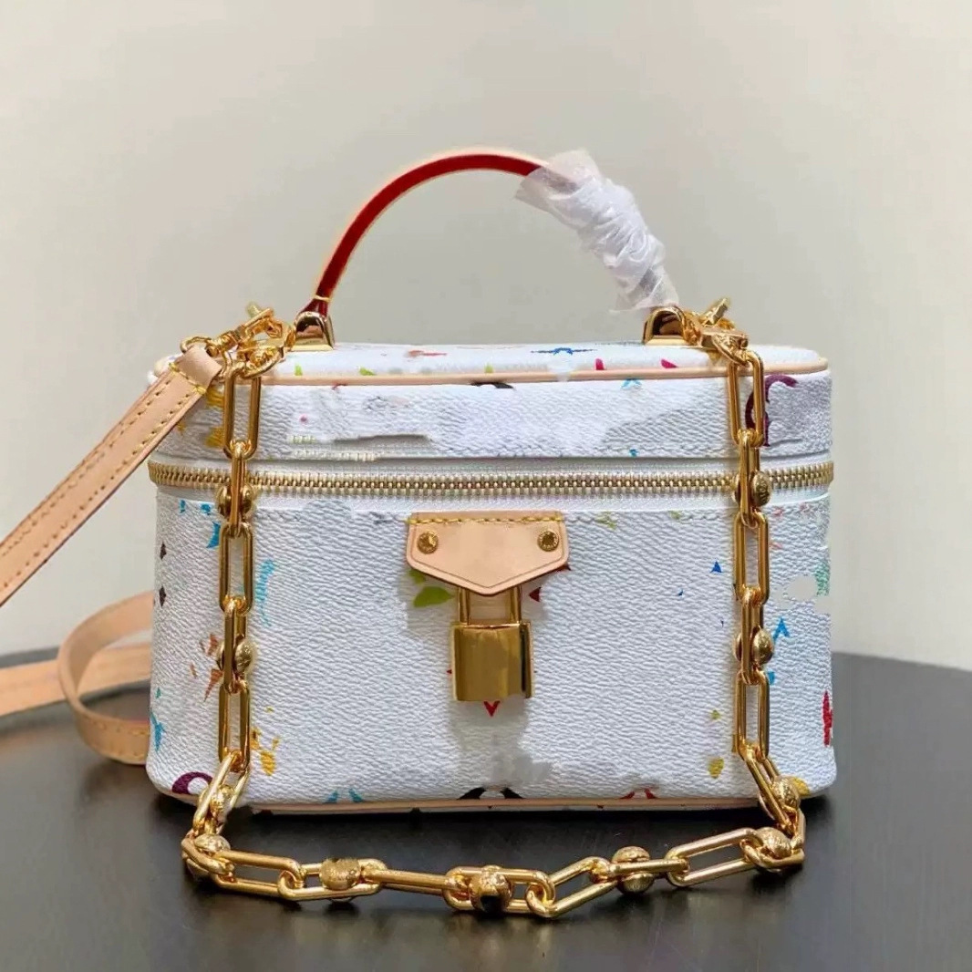 高版05本变码芯片Vanity化妆包老花撞色链条盒子包手提斜挎单肩包