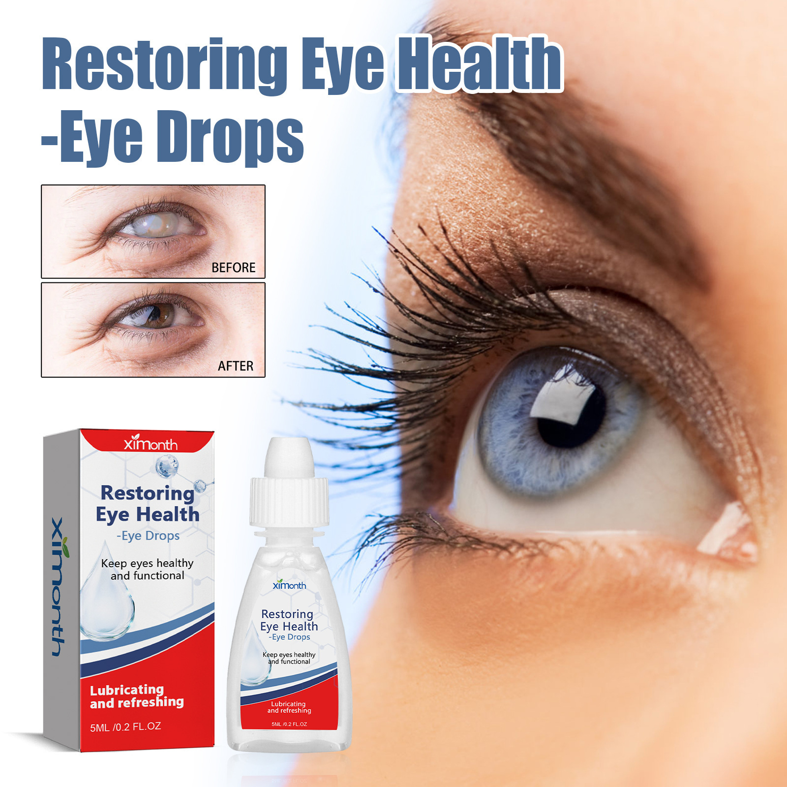 Ximonth Eye Drops Relieve Eye Fatigue, Care for Dry Eyes, Red Bloodshot Eyes, and Blurred Vision