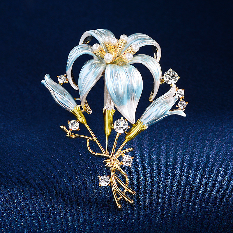 South Korea New Fashion Lily Flower Brooch Women's Niche Design Enamel Corsage Elegant Coat Pin Accessories