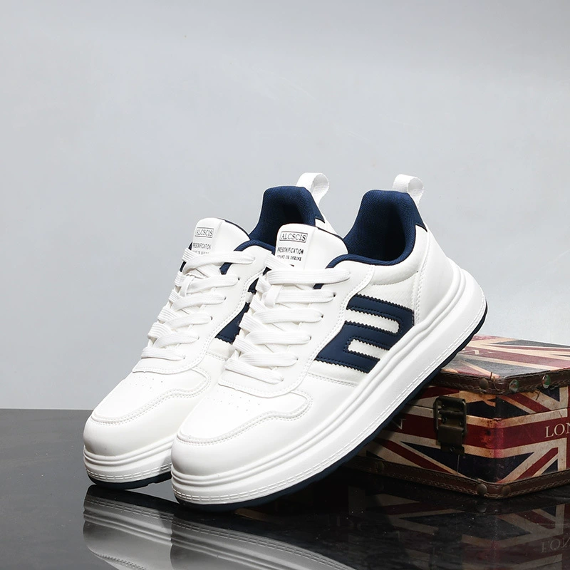 Весенне-летние дышащие белые туфли из натуральной кожи для мужчин, новые спортивные белые туфли на высокой подошве, универсальные модные туфли для папы на толстой подошве 8670