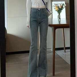 高腰复古微喇叭牛仔裤女2023新款春秋季设计感小个子显瘦马蹄裤子