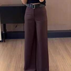 新款西装复古咖色宽松秋季女新款高腰休闲显瘦休闲裤
