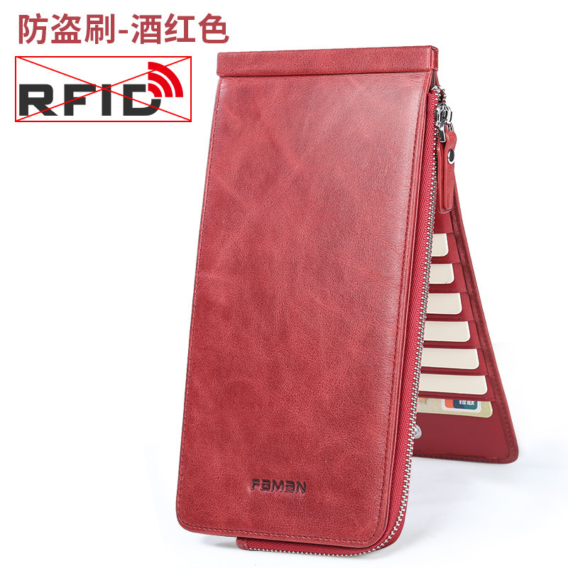Cartera de cuero para hombre Cepillo antirrobo antimagnetizante Cartera de teléfono móvil Cartera de tarjeta Bolsa de una pieza Cartera de tarjeta Cartera de banco de gran capacidad