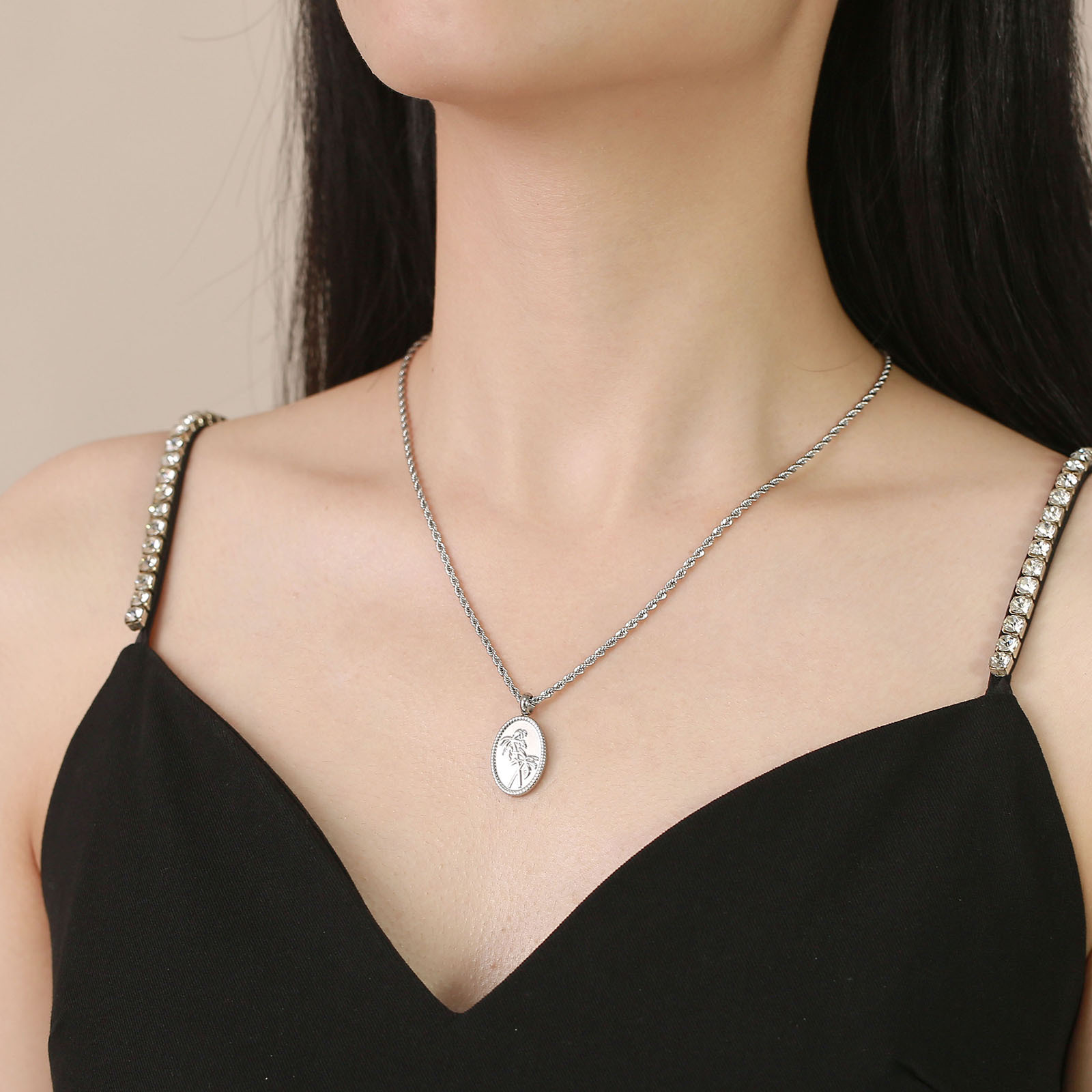 Fashion Coconut Tree Stainless Steel Pendant Necklace Plating Stainless Steel Necklaces_colorza_5