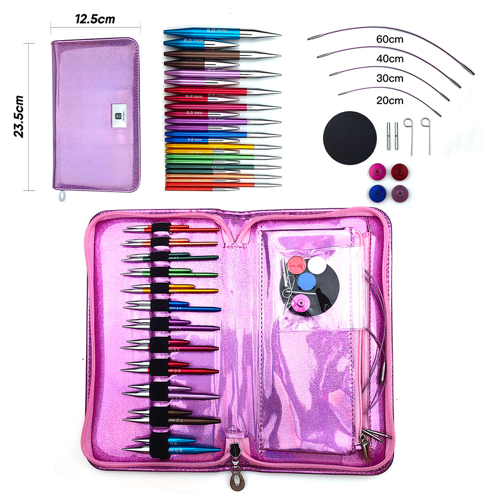 Agujas de suéter transfronterizas de óxido de aluminio bicolor, mangas desmontables, aguja de anillo, un conjunto de 12 paquetes de 3.0-8.0