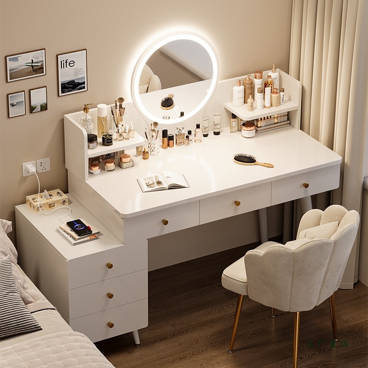 Dressing Table Simple Modern Bedroom Cupboard Integrated 2025 New Accessible Luxury High-End Master Bedroom Solid Wood Makeup Table