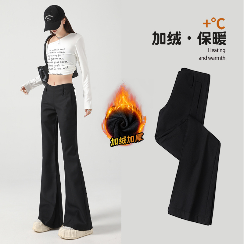 Black Velvet Thickened Elegant Pleated Low-Waist Suit Pants for Women, Slim Straight-Leg Micro-Flared Pants Black Velvet Thickened Elegant Pleated Low-Waist Suit Pants for Women, Slim Straight-Leg Micro-Flared Pants