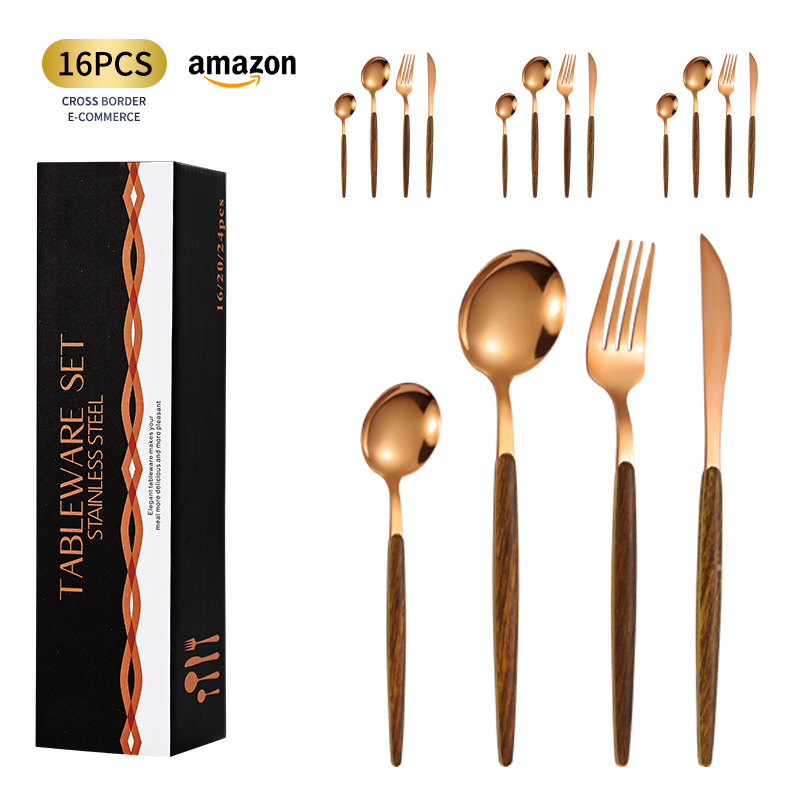 Cuchillo de vajilla coreano portugués, tenedor y cuchara 16 piezas caja de regalo de lujo