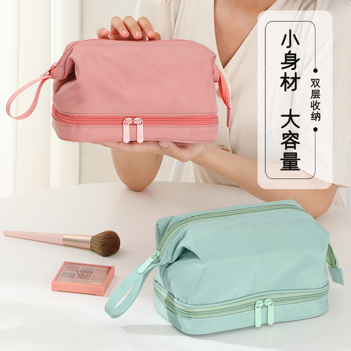 New double-layer cosmetic bag with large capacity and good looks, portable women's storage bag, Internet celebrity hand-held toiletry bag wholesale