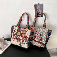 新型民族風刺繍トートバッグ女性文芸小型精巧学生ショルダーバッグ女性シンプルキャンバスバッグ
