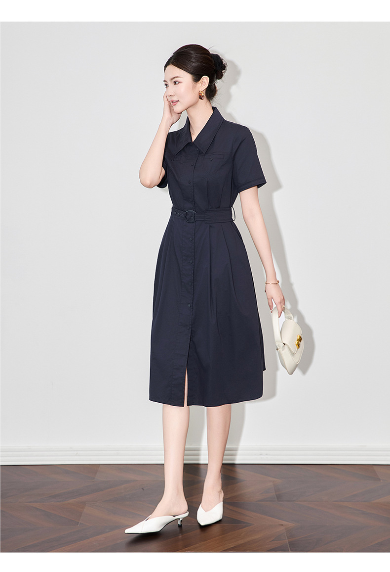 Đầm maxi nữ thắt eo cổ ve cạp cao tay ngắn — Màu đỏ gạch chi tiết 9