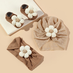 歐美嬰兒夏季薄款帽子寶寶蕾絲套頭帽套裝新生兒頭飾攝影道具髮帶