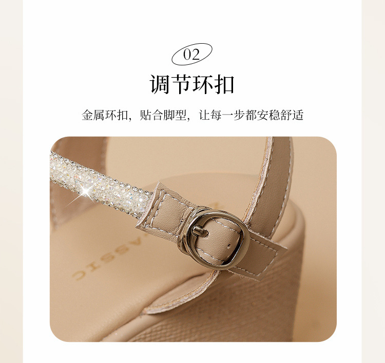 Sandal nữ đế xuồng đính đá cổ điển, tăng chiều cao, phong cách thanh lịch — M701 Hạnh chi tiết 13