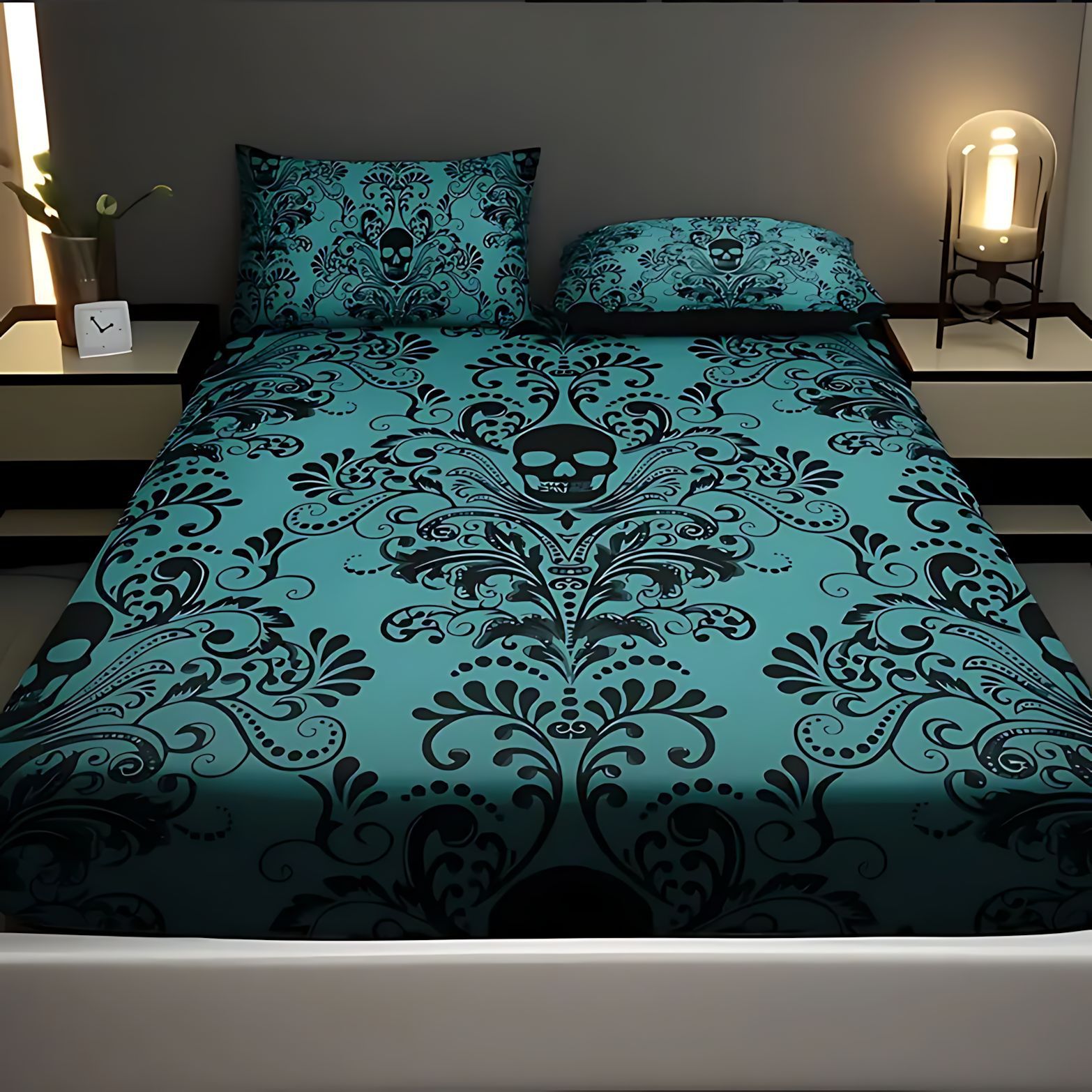 TEMU / JIT esqueleto de patrón de impresión digital blando cama sombrero conjunto fuente fabricante textil transfronterizo Amazon