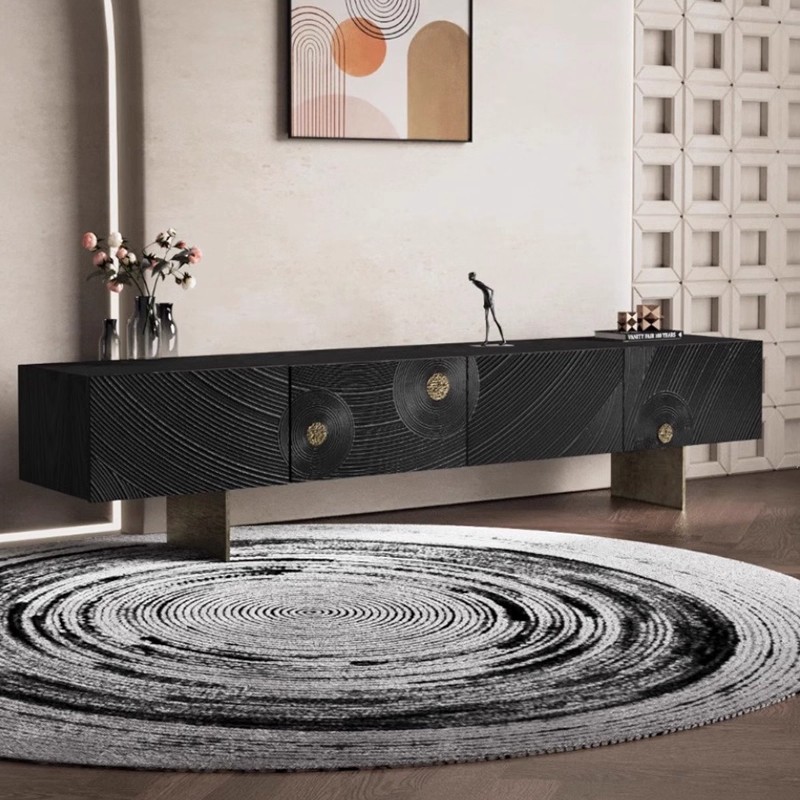 Retro Style Industrial Style Light Luxury Minimalist Modern Solid Wood Design Carved Tv Cabinet Storage Sideboard