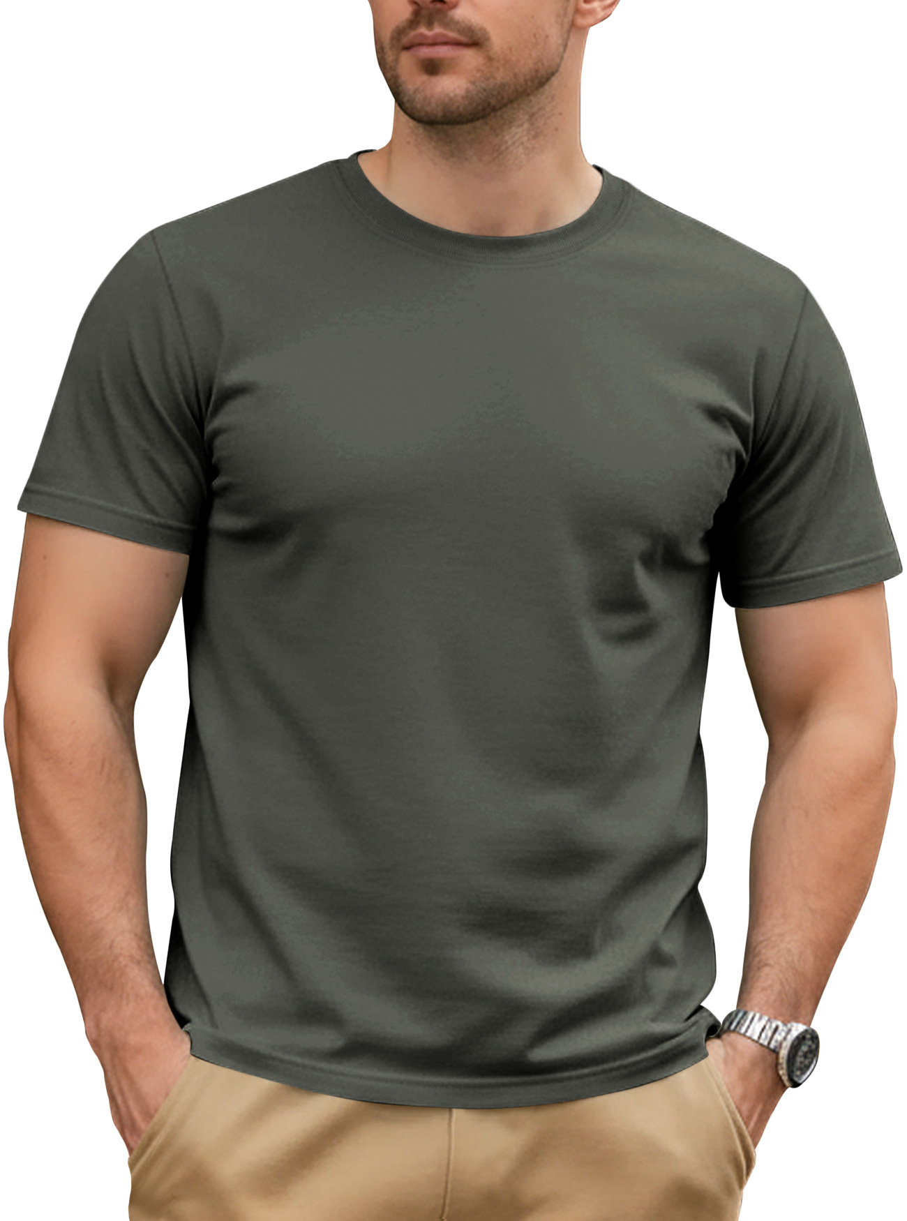Comercio exterior transfronterizo de Europa y los Estados Unidos Amazon verano masculino de color sólido simple camiseta de cuello redondo de algodón transpirable de manga corta