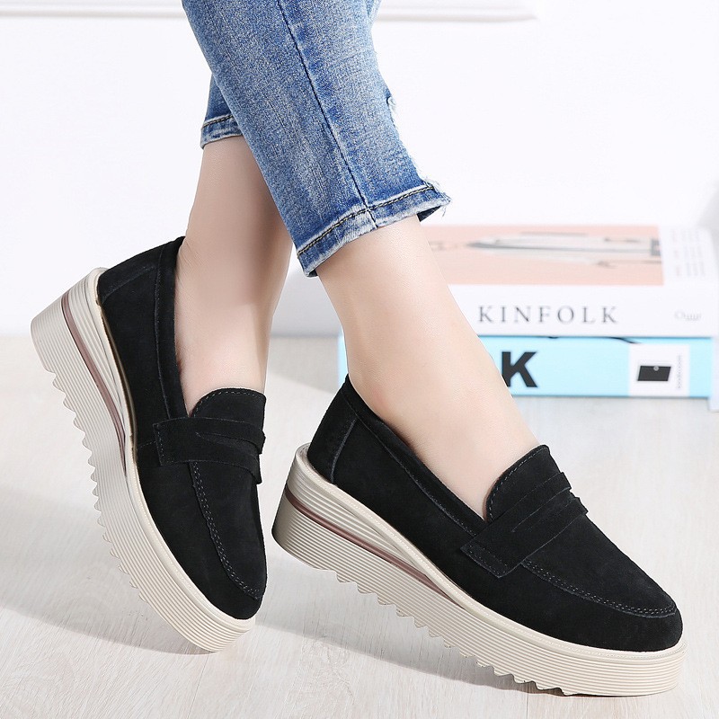 Primavera y otoño nuevos mocasines de comercio exterior zapatos de Caracol de gamuza de cuero genuino de Mujer Zapatos de una sola capa de suela gruesa zapatos de plataforma mecedora de cuña de madre