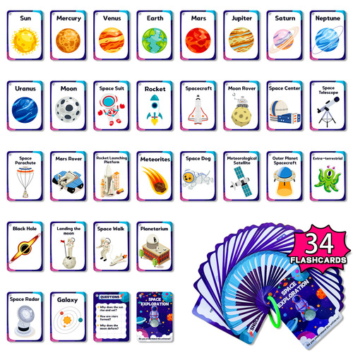 34 Space Planet Cognitive Early Education Baby Flash Cards Cross-border Amazon Enlightenment Interest Brain Teaser Educational Cards