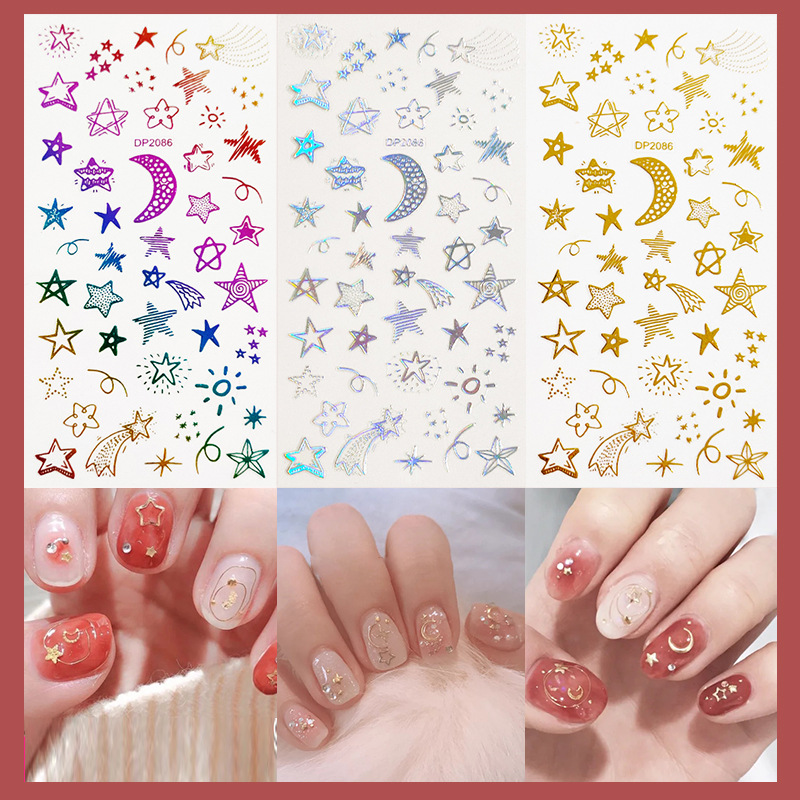 宜捷 几何图案抽象线条星星月亮美甲饰品 日式创意手绘涂鸦指甲贴